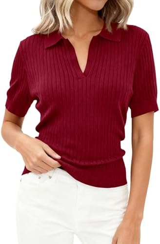 PRETTYGARDEN Women's Short Sleeve Sweater Polo Shirts