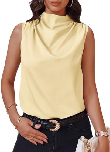 Cicy Bell Womens Mock Neck Satin Tank Tops Silky Business Casual Outfits