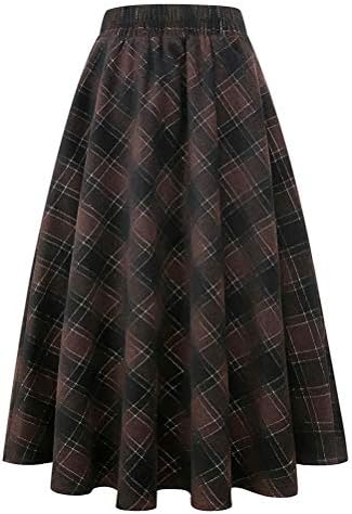 IDEALSANXUN Womens Plaid Wool Skirts Elastic Waist A-Line Pleated Tartan Long Skirts