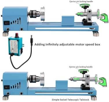Mini Wood Lathe Machine Infinite Speed Control Multi-Purpose Type For Desktop Supports Wood Sawing, Polishing, Grinding The Professional Set Of Accessories Comes With Instructions For Easy Use