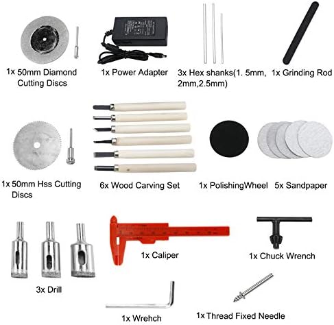 RELMON Mini CNC Lathe Machine Tool, Mini Lathe Beads Polisher Machine Kit, DIY Wood Lathe Milling Machine Grinding Polishing Beads Drill Rotary Tool Set, Grey