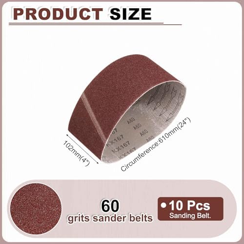 HARFINGTON 4 x 24 Inch Sanding Belts, 10 Pcs 60 Grits Aluminum Oxide