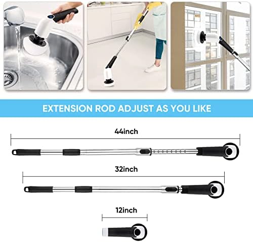 Electric Spin Scrubber, Cordless Cleaning Brush Power Shower Scrubber Long Handle Extendable Handheld Electric Scrubber for Bathroom Floor Tub Tile with 8 Replaceable Brush Heads & Hook