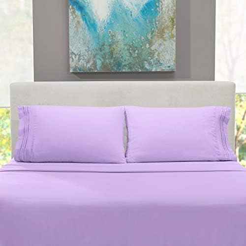 Hearth & Harbor Twin XL Size Sheets - 3 Piece Bed Sheet Set, Hotel Luxury Double Brushed Bed Sheets - Extra Soft Bedding Sheets & Pillowcases, Twin XL, Lavender
