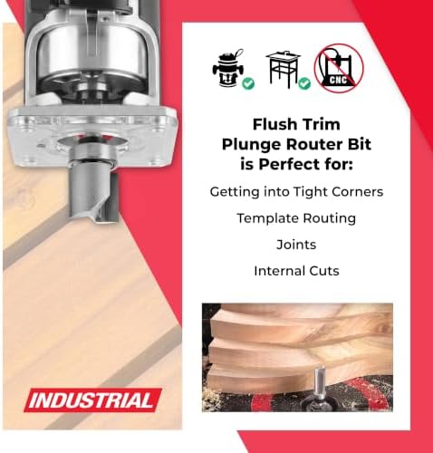 Amana Tool 45466 Carbide Tipped Flush Trim Plunge Template Router Bit 1 Inch Dia x 1 Inch x 3/8 Shank with Upper Ball Bearing