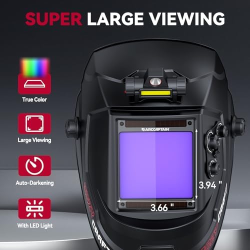 ARCCAPTAIN Auto Darkening Welding Helmet with Light, 3.94"X3.66" Large View