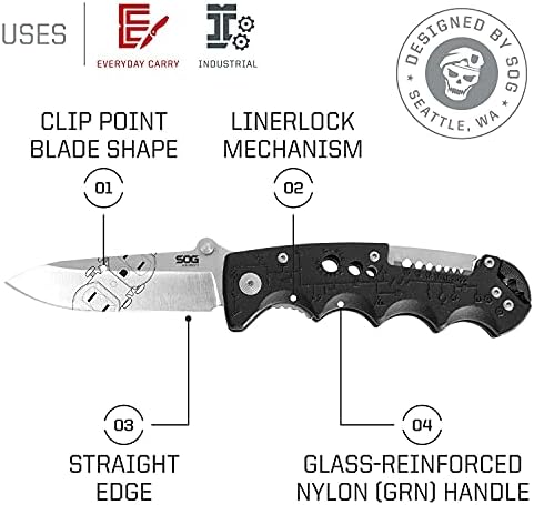 SOG Kilowatt- Electricians Pocket Knife with Wire Stripping Multi-Tool and 3.4 Inch AUS-8 Blade, UTP 10-22G Wire Stripper Knife (EL01-CP), Black