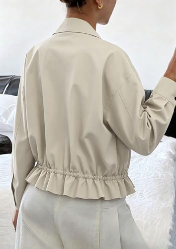 Womens Funnel Neck Jackets Fall Casual Ruffle Hem Cropped Coats