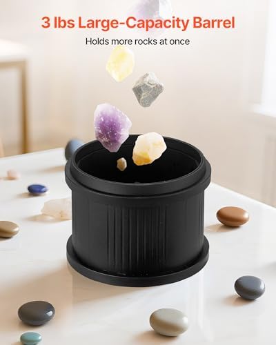 VEVOR Rock Tumbler Kit, 3 lbs Rock Polishing Kit, 4 Speed Settings 9-Day Polishing Timer Stone Polishing Kit, Rock Polisher with Rough Gemstones and Polishing Grits, Rock Polisher for Adults Kids