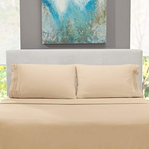 Hearth & Harbor Full XL Size Sheets - 4 Piece Bed Sheet Set, Hotel Luxury Double Brushed Bed Sheets - Extra Soft Bedding Sheets & Pillowcases, Full XL, Beige