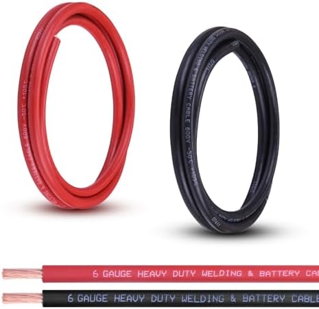 6 Gauge Battery Cable, 5FT Red + 5FT Black 6 AWG Pure Copper Wire Welding Cable, for Automotive, Battery, Solar and Generator, Standard USA OFC Wire