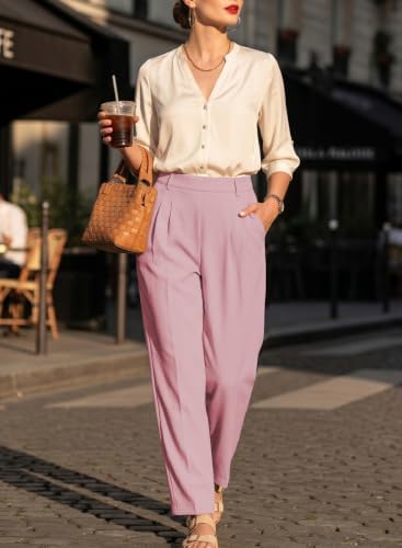EVALESS Womens Wide Leg Barrel Pants with Pockets