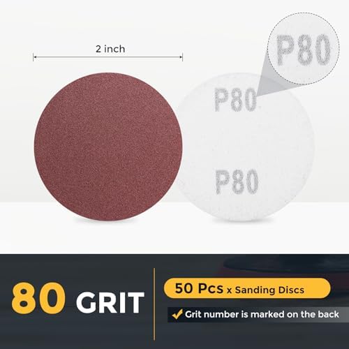HARFINGTON 50 Pcs 2 Inch Sanding Discs 80 Grit Red Aluminum Oxide