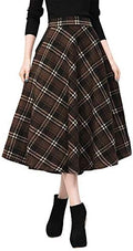 IDEALSANXUN Womens Plaid Wool Skirts Elastic Waist A-Line Pleated Tartan Long Skirts