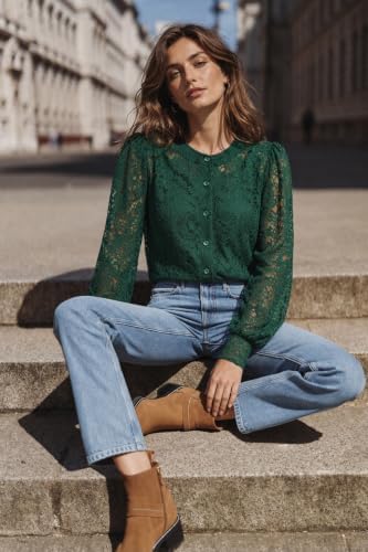 Zeagoo Long Sleeve Shirts for Women Lace Top Button Up Blouse Dressy Casual