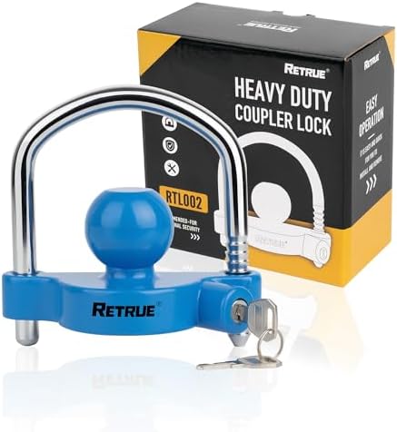 RETRUE Universal Trailer Coupler Lock, Adjustable Hitch Ball Lock, Blue