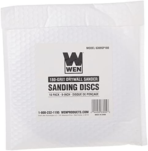 WEN 6369SP180 Drywall Sander 180-Grit Hook and Loop 9-Inch Sandpaper, 10-Pack