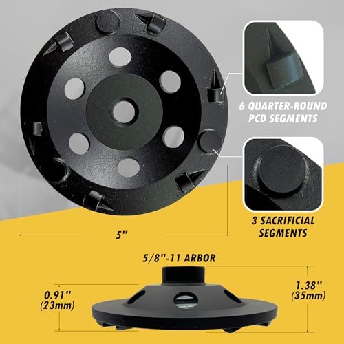 5" PCD Grinding Wheel for Epoxy, Glue, Mastic Removal, 6 Segments with Bar
