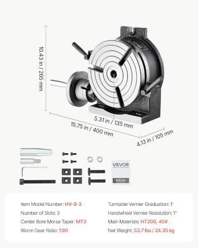 VEVOR Horizontal Vertical Rotary Table 8 in Precision Milling Rotary Table