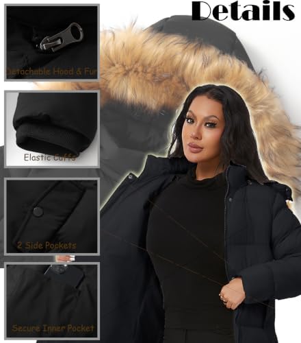 GGleaf Women's Winter Puffer Coat with Removable Fur Hood Warm Snow Jacket