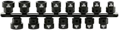 ARES 29020 15-Pc 1/2in Metric Nano Sockets, Low Profile, w/Rail | Sizes 10-24mm, chrome moly steel, corrosion-resistant coating, locking aluminum rail. For tight engine bays and brake jobs.