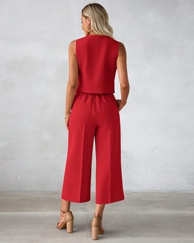 luvamia Vest Pant Suits for Women Dressy Wide Leg 2 Piece Sets Work Outfits