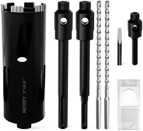 Diamond Core Drill Bit 3"(76mm) with Pilot Bit & Adapters (SDS Plus & Hex) – Upgraded Welded Segments, 8.6" Depth – for Concrete, Solid Brick, Hollow Brick, Masonry & More