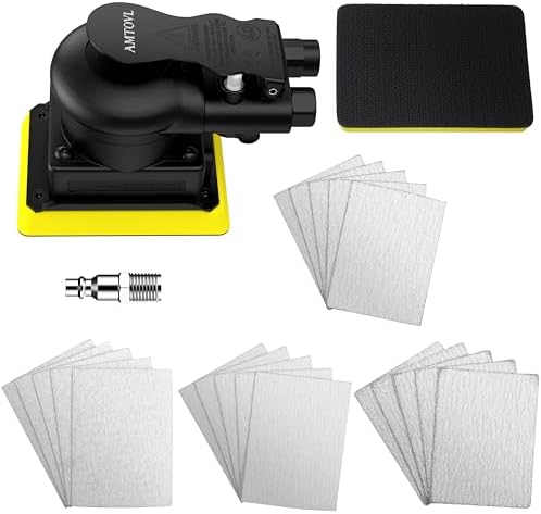 AMTOVL Pneumatic Random Orbital Sander – 3 x 4-inch Air Sander, 12000 RPM
