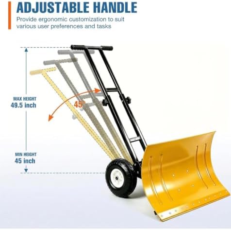 GarveeLife Wheeled Snow Shovel - 29in Steel Blade, 10in Wheels Yellow/Black
