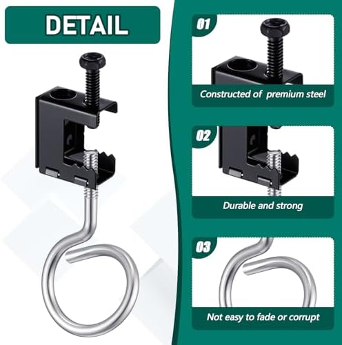 Tandefio 50 Set 1/4"-20 Spring Steel Beam Clamps Metal Beam Hangers Bolt on Clamp with Metal Machine Threaded Bridle Rings for Pipe Cable Woodworking Tool (Black,1 1/4 Inch Bridle Rings)