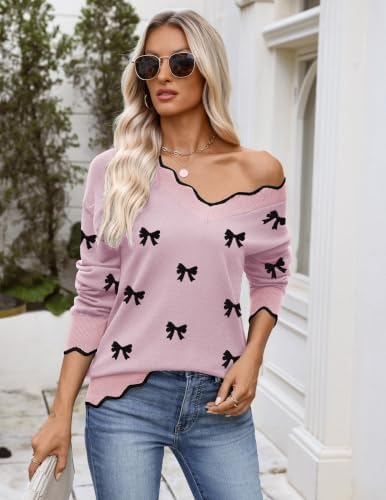 Zeagoo Women's 2026 Fall V Neck Sweater Long Sleeve Lightweight Knit Tops