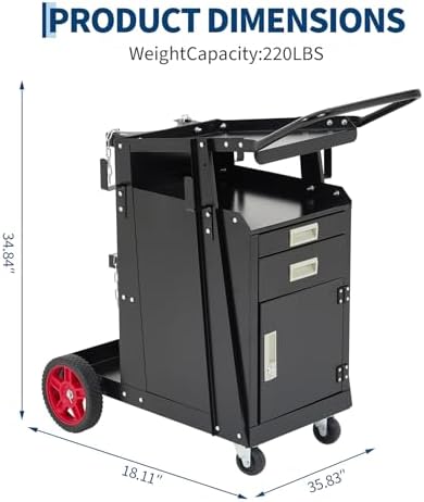 Welder Cart with Drawers and Cabinet, Heavy Duty Welding Cart with Safety Chains and Cylinder Slots for Mig/Tig Welder and Plasma Cutter,220 LB Weight Capacity