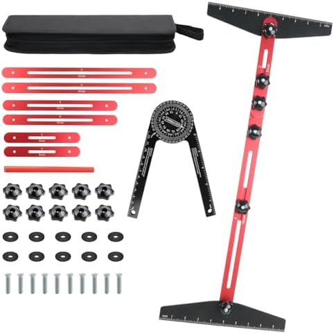 Stair Tread Template Tool, Stair Tread Jig with Miter Protractor, Carpenter Pencil, Heavy-Duty Aluminum Stair Tread Gauge, Stair Measuring Tools Suitable for Stairs, Cabinets, Flooring