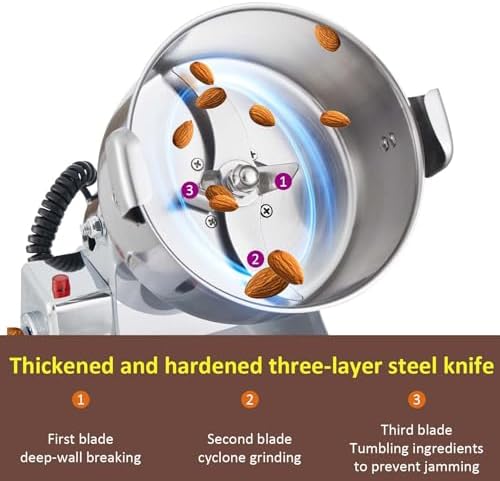 BI-DTOOL Electric Grain Mill Grinder 2800W Dry Material Grinding Machine 1000g Stainless Steel Pulverizer 36000r/min High-speed Grain Mill 270° swingable Superfine powder for Home and Commercial 1000g