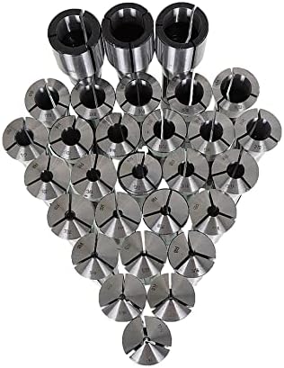 kimllier 29Pcs Mill Collets Set Mill Chuck Holder Kit 1/32-1 R8 Collet Set Threaded Internally 7/16-20 R8 Accuracy Round Spring Collet