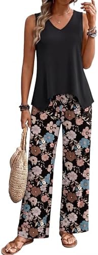 WIHOLL Two Piece Sets for Women Dressy Lounge Sets Summer Outfits Cruise Travel Beach Vacation Casual Wide Leg Pants Set