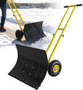 Snow Shovel, 29” Wide Heavy-Duty Metal Snow Pusher, 10” Pneumatic Rubber Wheels, 7-Position Angled Blade, Adjustable Height Anti-Slip Handle, Snow plow for Doorway, Driveway, Sidewalk, Single