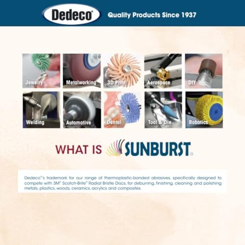 Dedeco Sunburst Radial Bristle Discs 5-Pack - 1" Curved 4-Ply Mounted Discs - Peach 2500 Grit (Extra-Fine, 6 Micron) - Aluminum Oxide for Polishing & Finishing