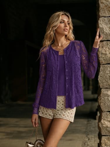 Zeagoo Long Sleeve Shirts for Women Lace Top Button Up Blouse Dressy Casual