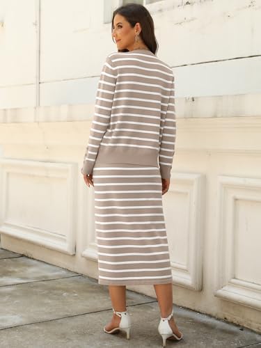 ANRABESS Women 2 Piece Striped Sweater Skirt Set