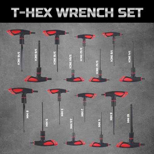 Lichamp 16 Pieces SAE and Metric T Handle Allen Wrench Set, 5/64-3/8 inch, 2-10mm, Ball Head, Standard Long Tee Handle Allen Hex Key Set, Heavy Duty Excellent | Metric & SAE, Ball Head, Standard Long Tee Handle Allen Hex Key Set, Heavy Duty Excellent
