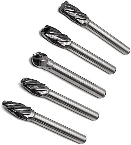 5pcs Carbide Burrs for Aluminum -Aluma Cut Carbide Rotary Burr Files Set 1/4"(6.35mm) Shank for Die Grinder Drill,Metal Carving,Polishing,Engraving, Drilling