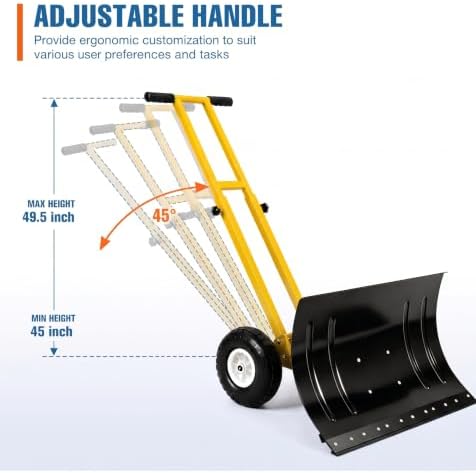 GarveeLife Wheeled Snow Shovel - 29in Steel Blade with 10in Wheels Yellow