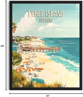 Tybee Island Beach Georgia Black Framed Wall Art Print Poster, US Vintage Retro Beach Scenery Posters Prints for Restroom Home Picture Painting Artwork Gallery 219 (Tybee Island Beach Georgia, 16 x 20 inches, Black Frame)