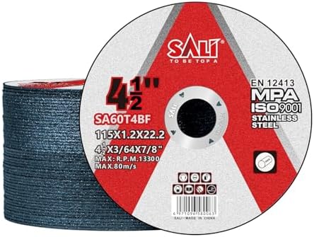 SALI 50 Pack 4-1/2 Inch Cut Off Wheels, Thin Cutting Discs .045" x 7/8" with Aluminum Oxide Grit, Aggressive Cutting for Metal & Stainless Steel, Compatible with Angle Grinders