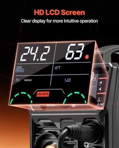 VEVOR MIG Welder, 200A Synergic Mig Welding Machine, 4-in-1 Gas MIG/Flux Core MIG/Stick/Lift TIG Multi-Process Welder Machine, 110V/220V Dual Voltage Mig Welder with IGBT Inverter & LCD Screen Display