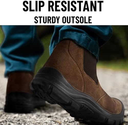 ANGRYRAM Slip on Steel Toe Work Boots for Men Waterproof Safety Shoes