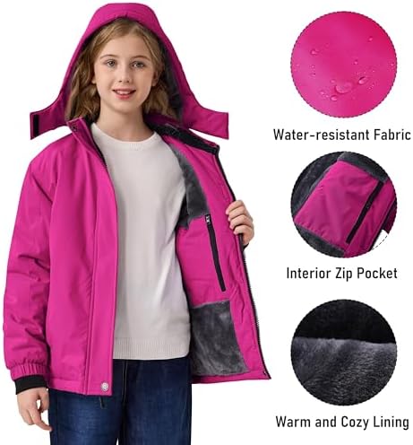 MoFiz Girl's Ski Jacket Fleece Snow Winter Coat Kids Warm Snowboard Jacket