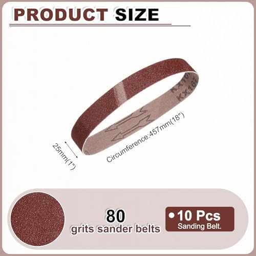 HARFINGTON 1 x 18 Inch Sanding Belts, 10 Pcs 80 Grits Aluminum Oxide Abrasive Belt Sander File Belt for Woodworking, Metal Polishing, Knife Sharpener
