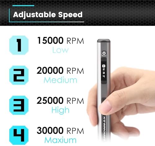AM ARROWMAX Electric Mini Engraving Pen, HollowCup Motor, 42 Bits with Aluminum Case, OLED, Magnetic Charge, Mini Cordless Rotary Tool, Engraving Pen for Bead, Metal, Wood, Glass and Plastic (SGS)